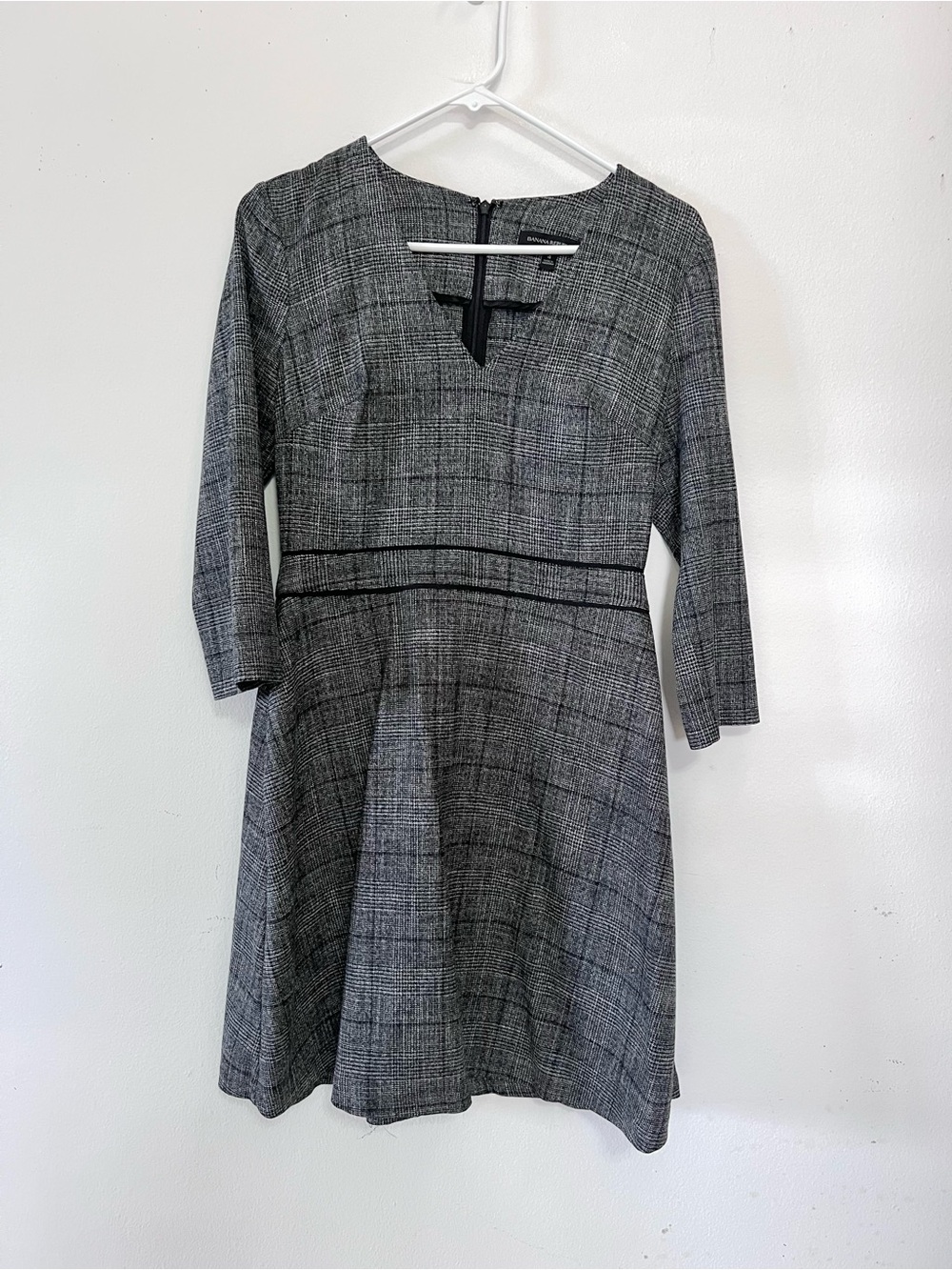 Banana Republic Black and Gray Plaid Fit-and-Flare Dress